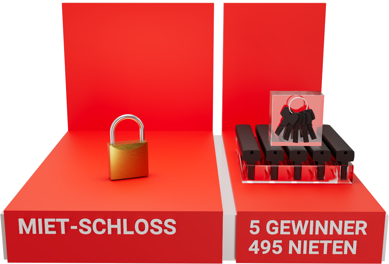 Paket 500 Schlüssel: Mietschloss, 5 Gewinner- und 495 Nieten-Schlüssel
